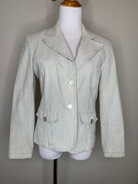 Harve Benard Green Cream Seersucker Stripe Blazer Sz 10P